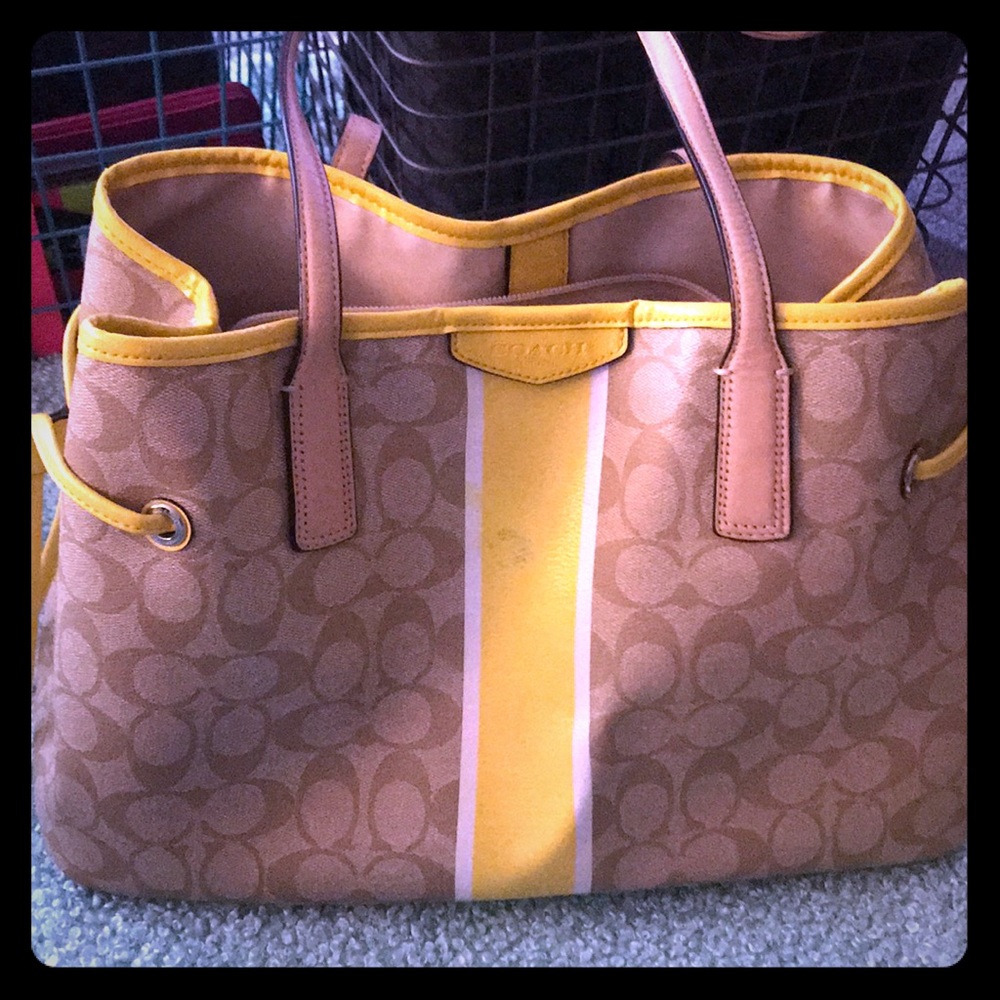 Yellow Stripe Coach Handbag